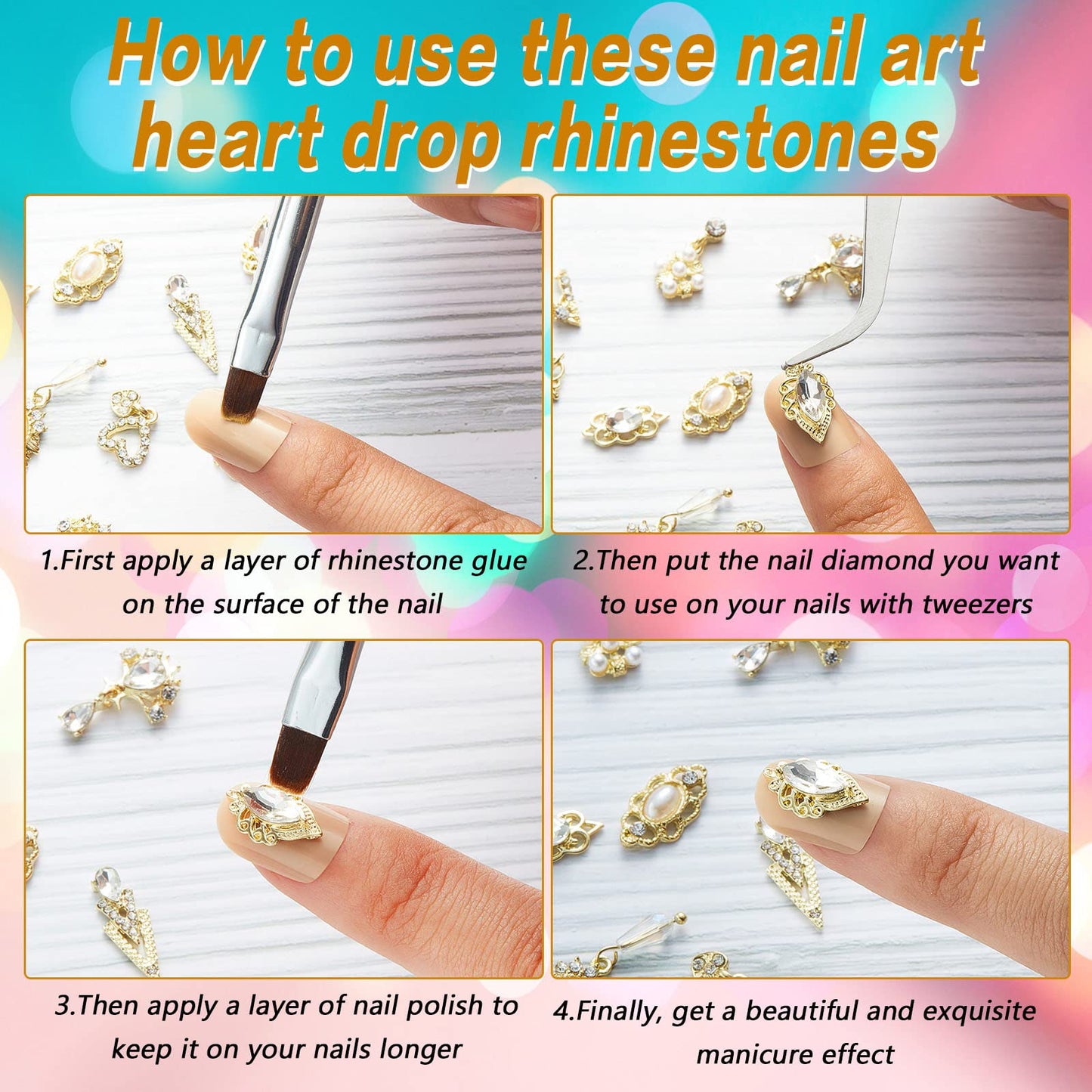 Maitys 52 Pcs Gold Nail Charms Gems Rhinestone Luxury 3D Sparkling Crystal Pendant Bulk for Women Y2k Kawaii Acrylic Nail Tips Accessories DIY Craft Jewelry Making Junk Case Decoration