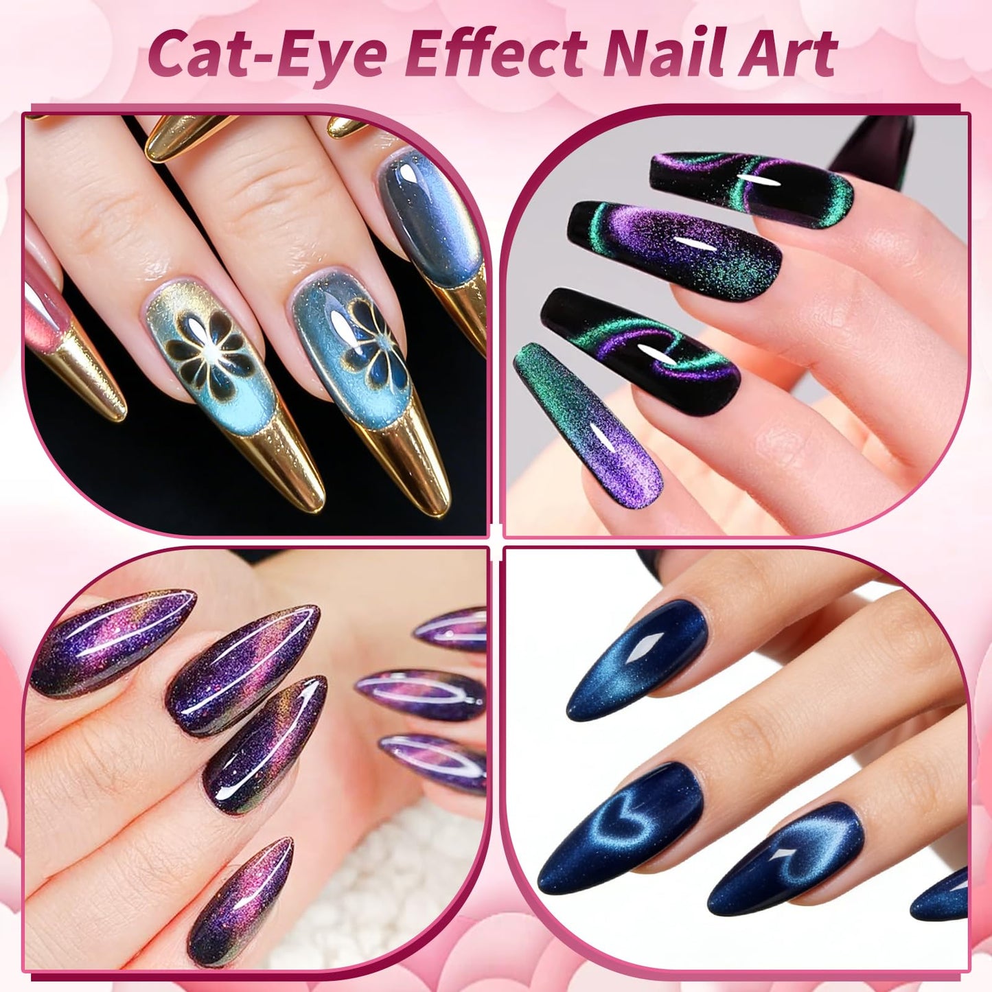 heemeei 56Pcs Cat Eye Magnet for Nails, Cat Eye Gel Nail Polish Magnet Set, Strong Magnetic Nail Polish Magnets for Nail Art, Heart Nail Design Tools Magnets for Salon & Home DIY Accessories