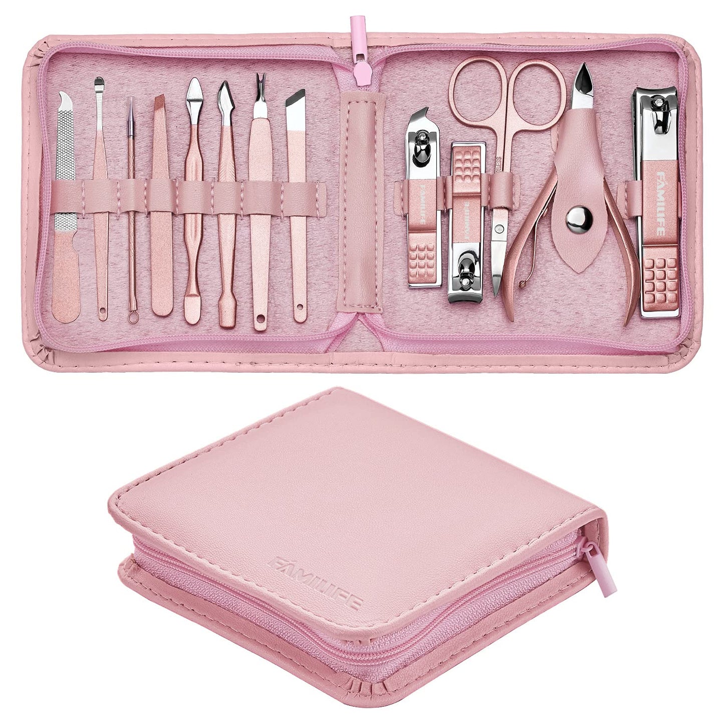 FAMILIFE Manicure Set Professional Manicure Kit 11 in 1 Gift Set for Women and Men Nail Kit 13pcs Pedicure Kit Nail Clipper Set Professional Manicure Kit Grooming Kit Stainless Steel Portabl