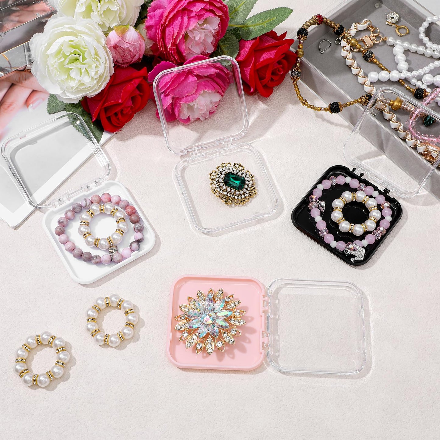 Xaajooio 60 Pcs Press On Nail Packaging Boxes with 180 Adhesive Tapes, 3 X 3 Inch Plastic Display and Storage Case for Nail Art Business Salon Supplies, 4 Colors