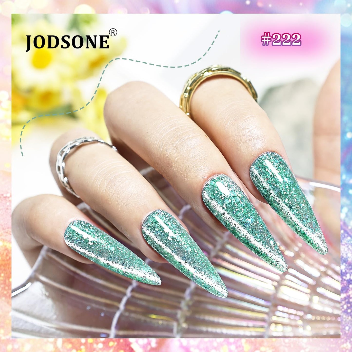 JODSONE 10 Colors Holographic Glitter Cat Eye Gel Nail Polish Set Silver Blue Purple with Base Coat &Top Coat & Magnet Stick Sparkling Stunning Fashion Women Gifts