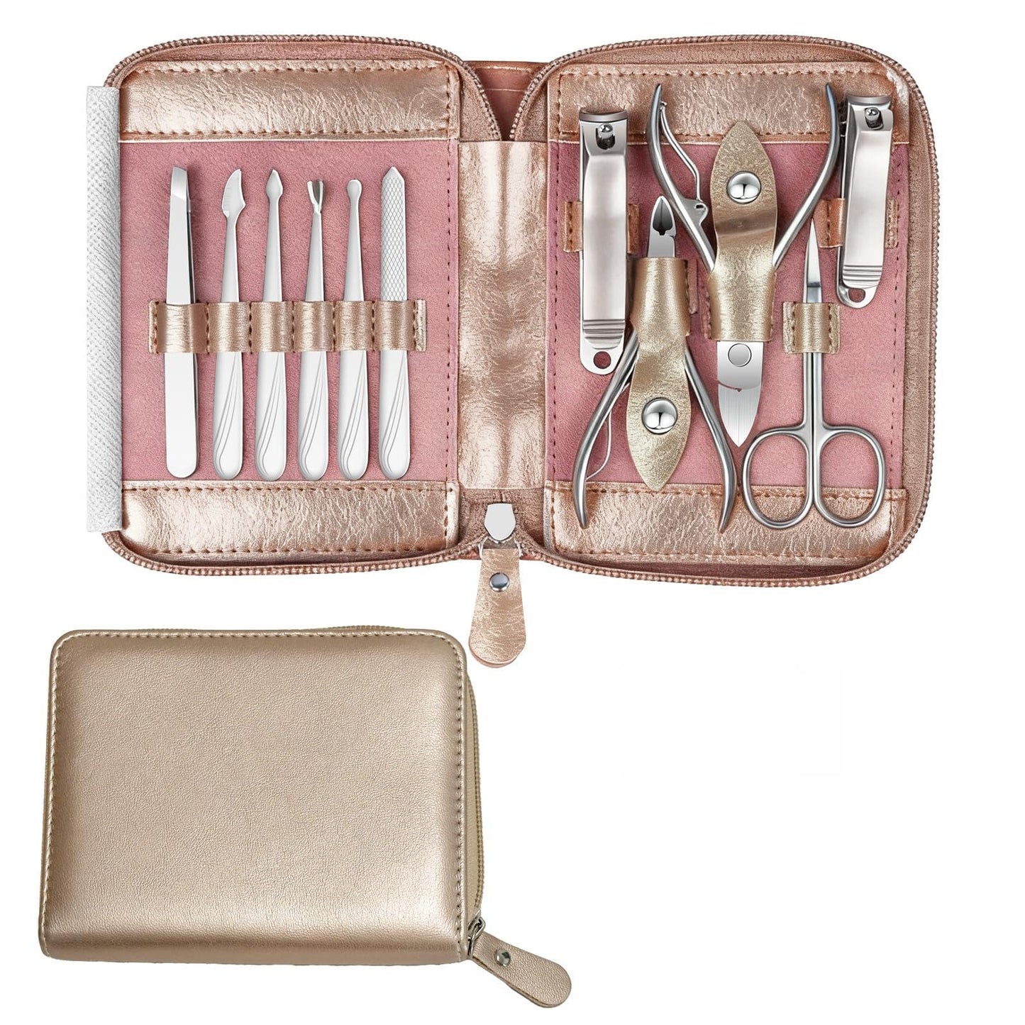 Manicure Set 11 in 1 Stainless Steel Nail Clippers for Men，Manicure Kit for Women，Nail Grooming Kit，Nail Clipper Set，Personal Care Tools（Champagne Colour）