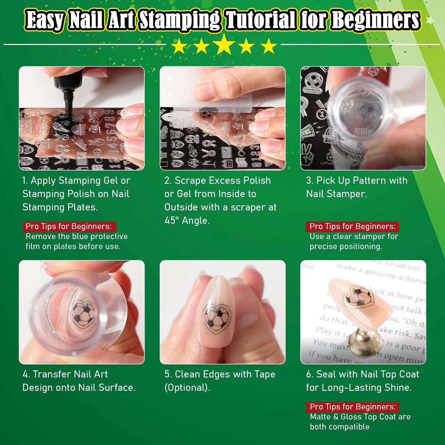 Biutee Nail Stamping Kit with 4 Soccer Nail Stamping Plates, Football Nail Stamp Set with Clear Nail Stamper & Scraper, Nail Art Stamping Plates for DIY Nail Art, Soccer Manicure & Salon Home Design