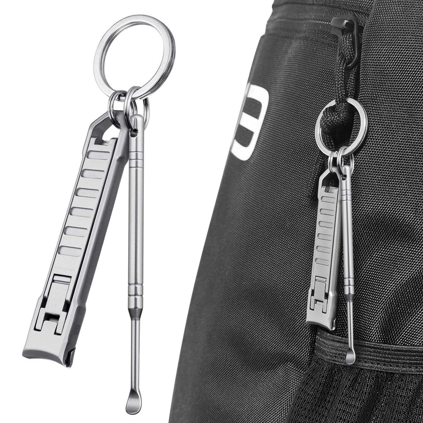 VOGARB Portable Nail Clippers for Natural Fingernail and Toenails, UItra Thin Stainless Steel Sharp Wide Jaw Folding Travel Finger Nail Cutter with Keychain and Earpick for Men, Women, Adults