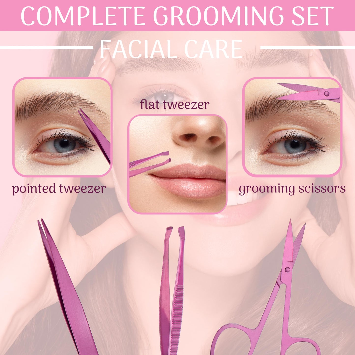 8pc On-The-Go Grooming Kit – Premium Manicure & Pedicure Set for Nails, Brows & Beyond – Complete Travel Grooming Tools with Pink Glitter Lip Case