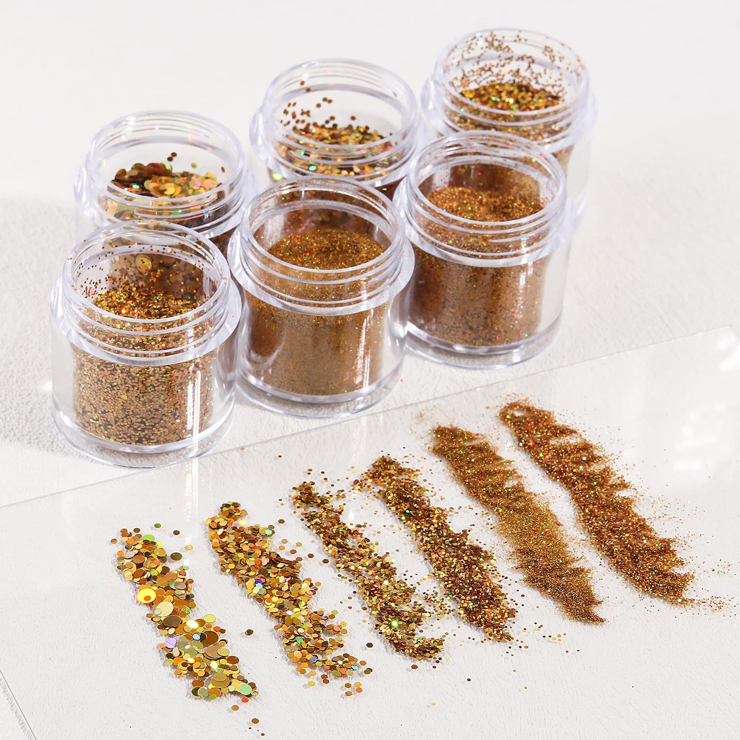 Furtherpretty Laser Gold Nail Glitter Powder Set, Mixed-Size Holographic Nail Glitter Dust, Sparkling Sequins & Flakes for Nail Art Decoration, Manicure Salon Supplies, Gold Glitter for Crafts