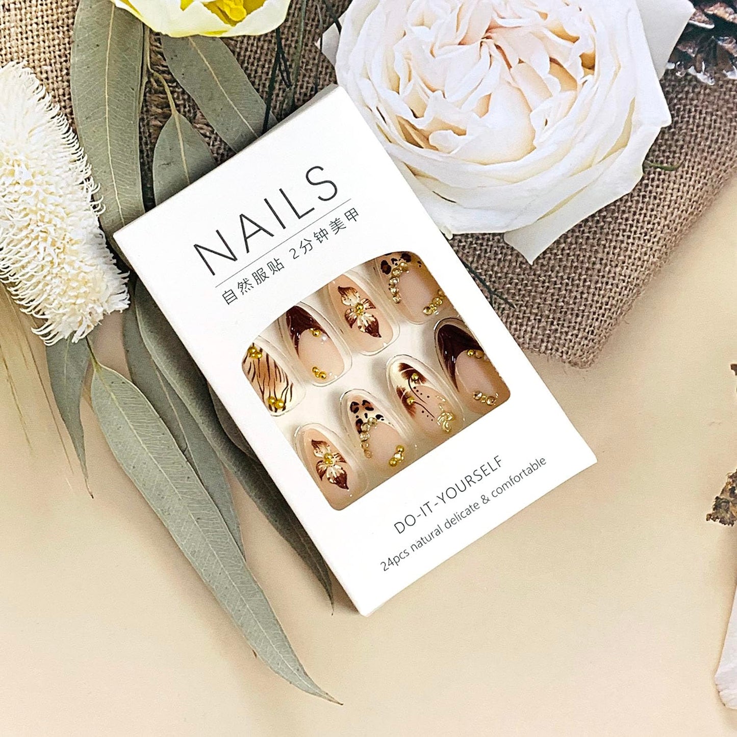 FIEONCIY Press on Almond Nails Short Length Glossy Acrylic Almond Shaped False Nails with Designs Artificial Medium Fake Nails with Charms Glue Stick on Fingernails for Women Girls(WSJ2407)