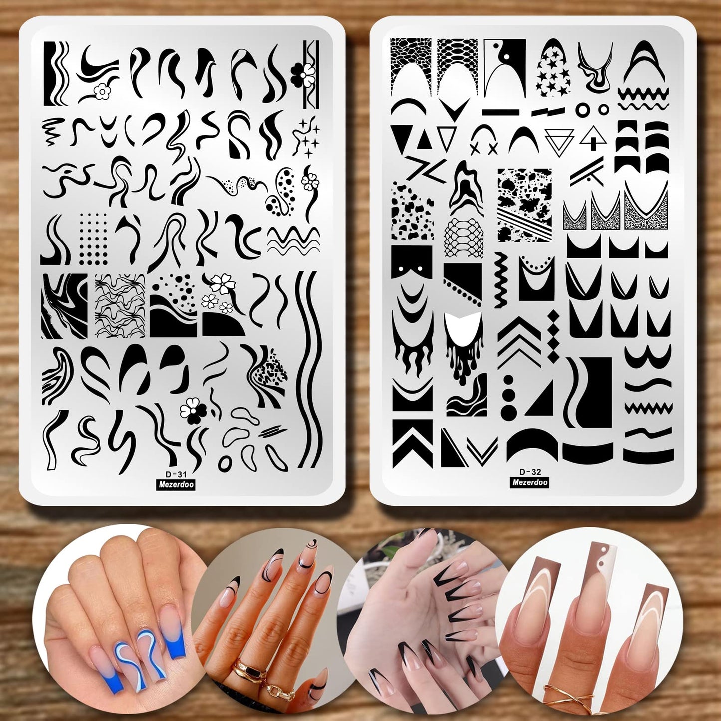 4pcs Large Swirl French Line Nail Stamping Plates French Tip Nail Stamp Plate Starry Star Moon Design Stamping Plates Nail Art Kit Galaxy Night Sky Large Nail Stamp Templates