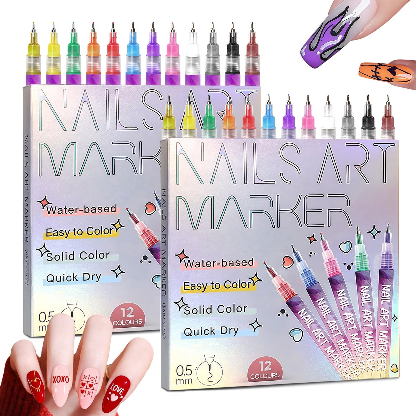 MKNZOME 12 Color Nail Art Pens, 2026 Upgrade 0.5 MM Nail Polish Pens Drawing Painting Point Liner Acrylic Painted Pen Kit, DIY Nails Art Design Manicure Tools Christmas Gifts (2 Set)