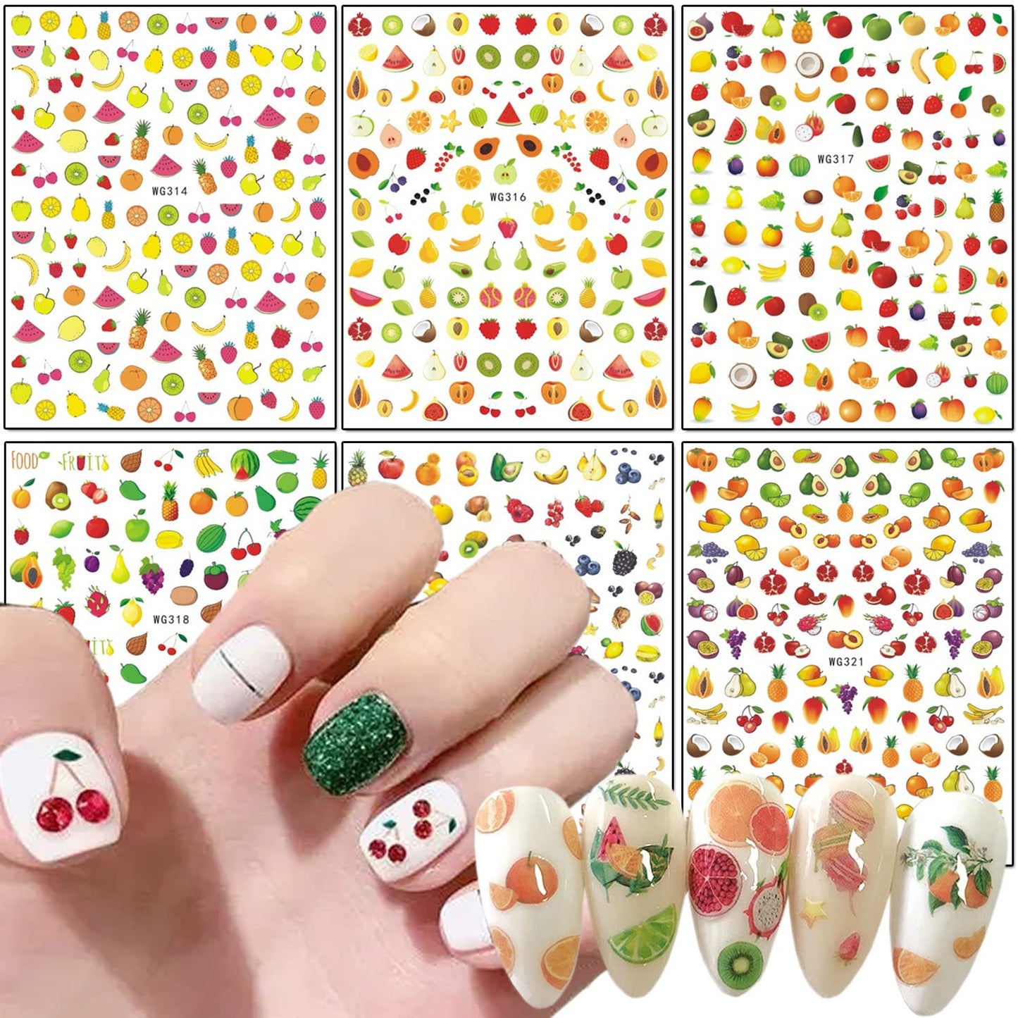 Fruits Nail Art Stickers, Holographic 3D Self-Adhesive Nail Sticker Design, Mixed Cherry Watermelon Strawberry Lemon Nail Decals Supplies for Women Girls Manicure Charms Decorations DIY Transfer Decal