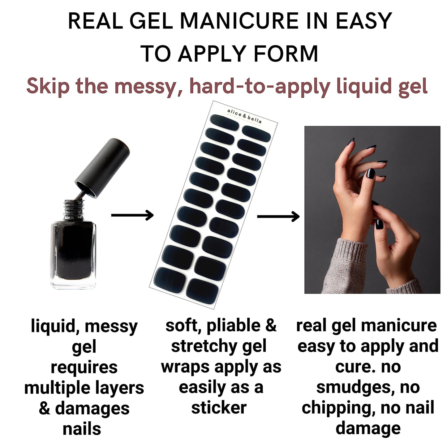 ALICE & BELLA Semi Cured Gel Nail Strips-20 PCS Jelly Blue with Silver Glitter Cuticle Accent Nail Strengthening Gel Stickers, Use with UV Light Lamp, Salon Quality Manicure Wraps (Teeny Blue)