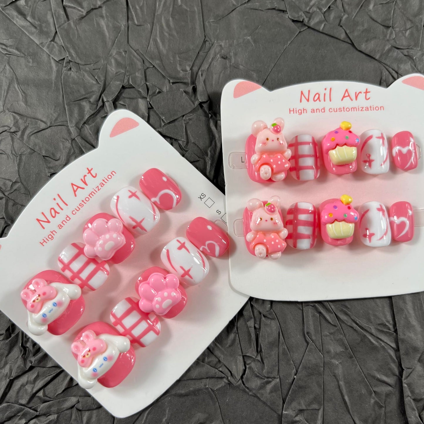 Short Press on Nails Handmade Nails 10Pcs Cartoon Nails Cute Mini Nails Pink Fake Nails for Women Party Holiday Photo Daily Wear 1.5CM Size M