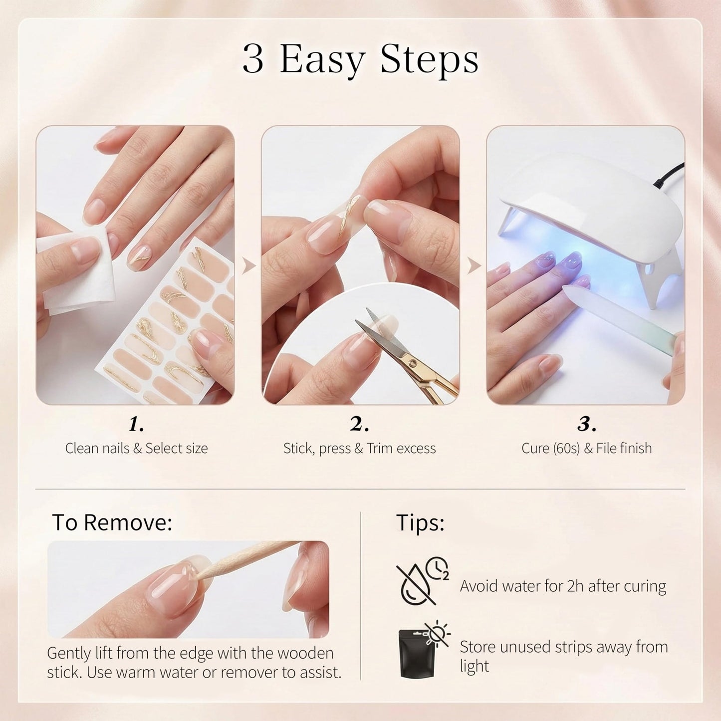 Sun&Beam Nails Semi Cured Gel Nail Strips Pink Snowflakes Real Gel Polish Wraps UV Lamp Required Winter Christmas Art 16 Stickers (#004 Pink Snowfall)