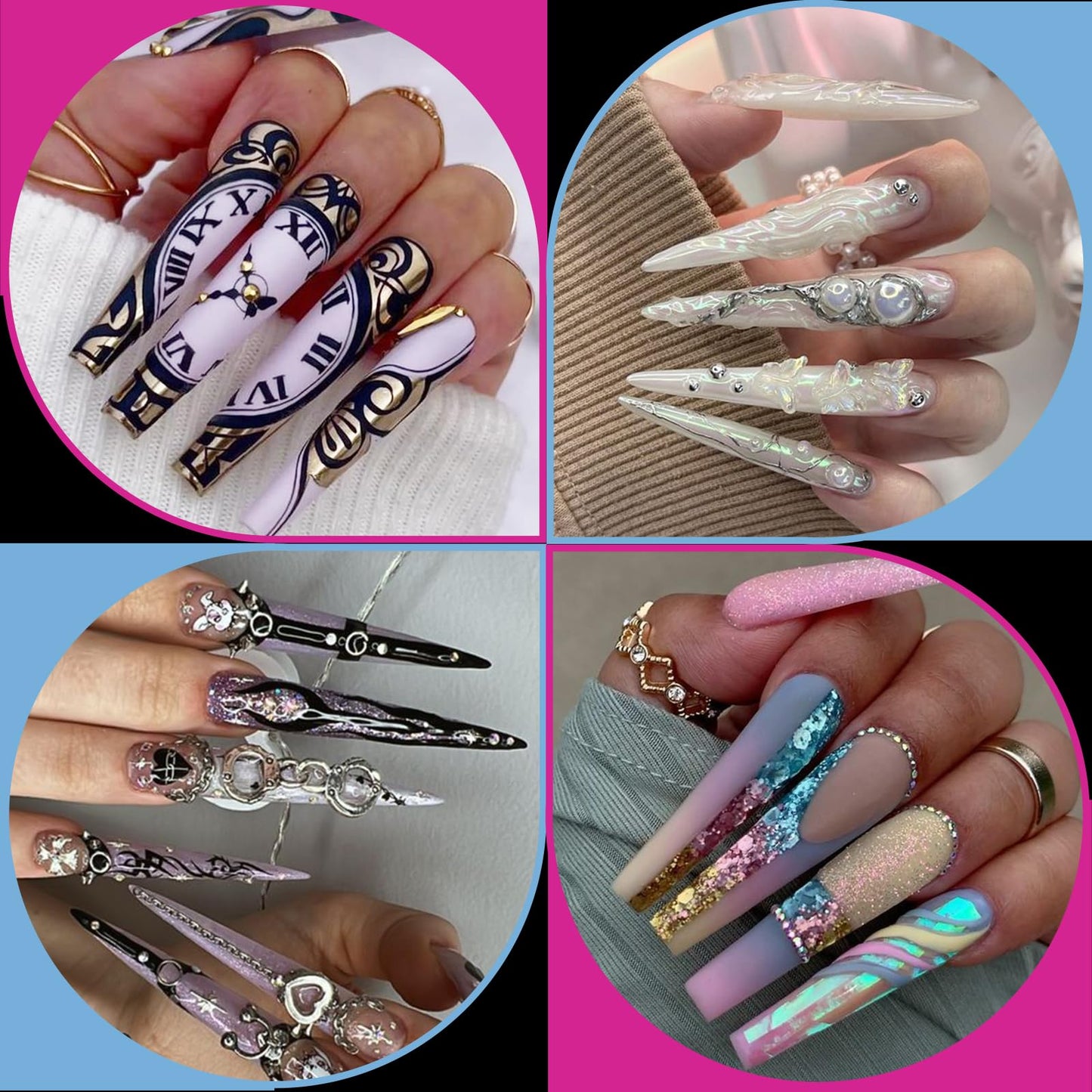 Extra Long & Extra Short Soft Gel Nail Tips Kit, Nail Extenstion Manicure Home Salon DIY Pre-shaped Clear Almond Square Stiletto Press On Nails, BlueZOO