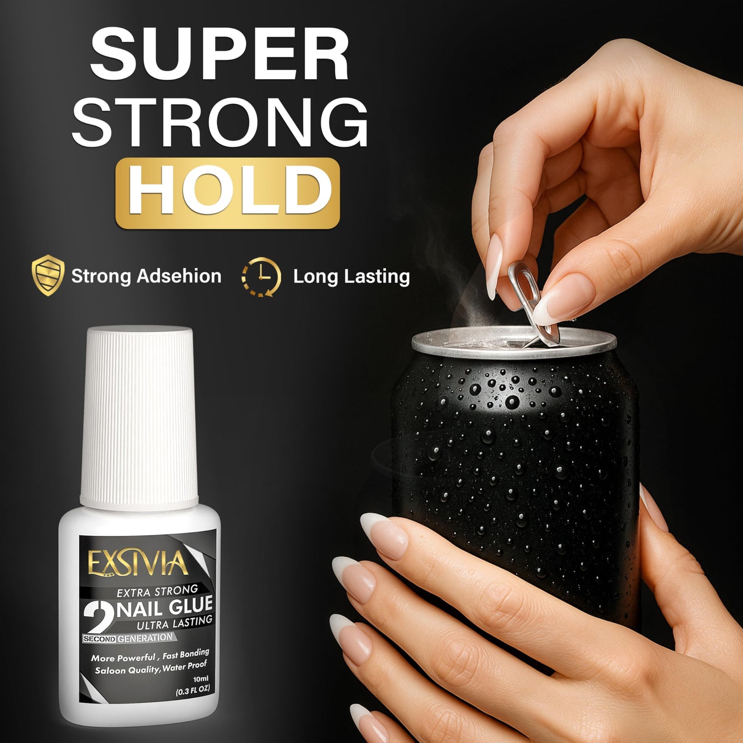 Super Strong 2nd Generation Nail Glue (10ml) & Acetone-Free Remover (50ml) with Cuticle Pushers, Essential Press-On Nail Kit, Quick Dry, Long-Lasting Bond, No UV Lamp Needed