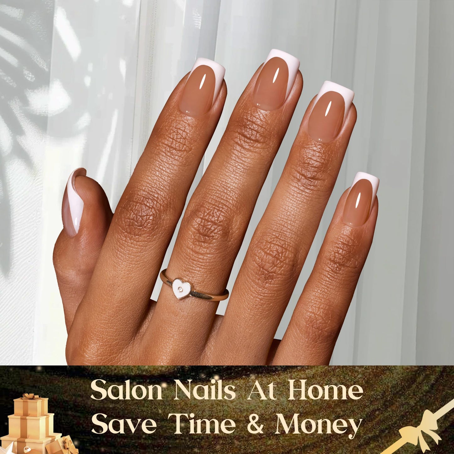Beetles Soft Gel French Tips Press On Nails: 224 Pcs Brown French Tip Nails Short Squoval Fake Nail Tips, Nail False Nails,DIY Nail Art Salon Quality Manicure Gift For Women