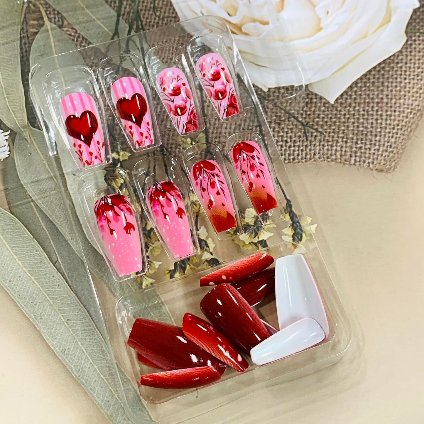 FIEONCIY Press on Nails Square Shaped Glossy Full Cover Acrylic Medium Length Square False Nails with Designs Artificial Short Coffin Fake Nails with Charms Glue ons Fingernails for Women Girls(Y511)