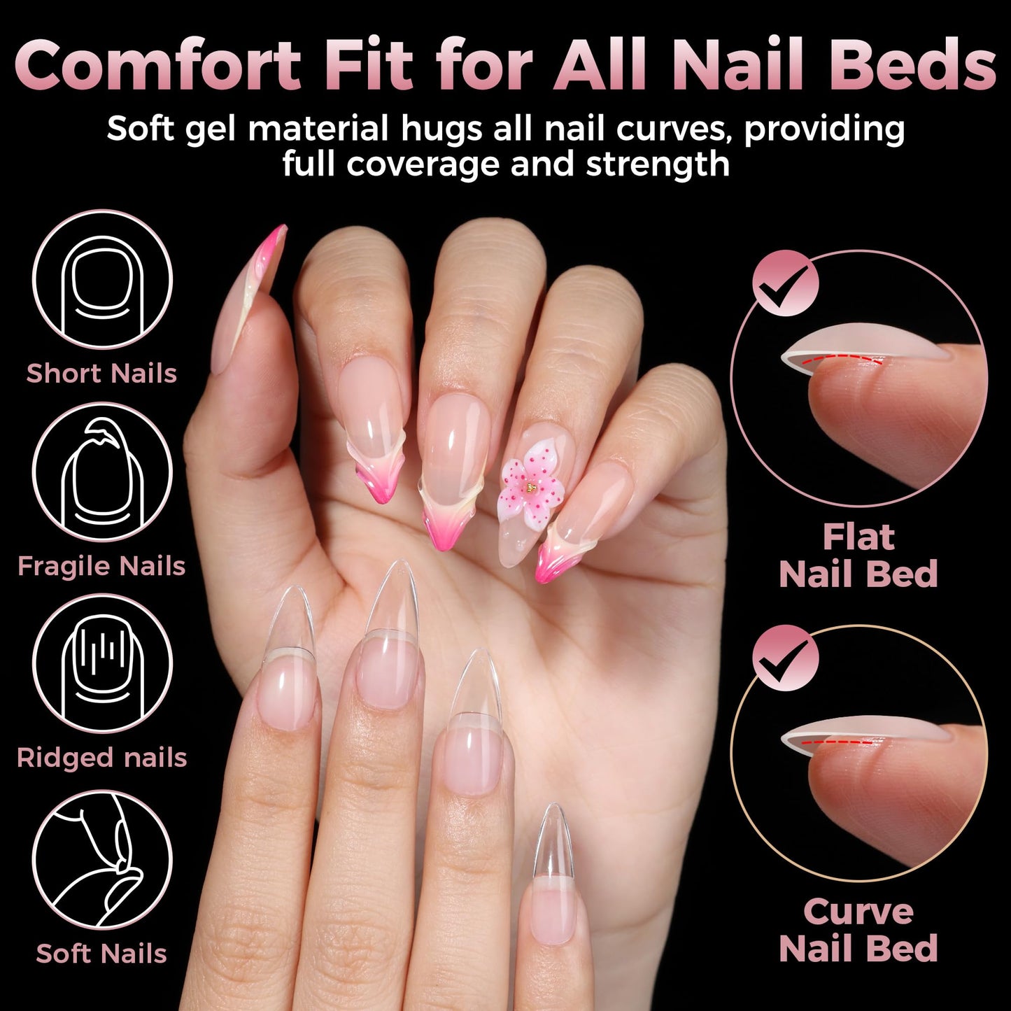 Luckyfairy Medium Stiletto Nail Tips: 240 Pcs Full Cover Almond Shape False Nail Acrylic Soft Gel Nails Tips Clear Stiletto Press on Tips Pre-buffed for Nail Art Extension Salon Home DIY 12 Sizes