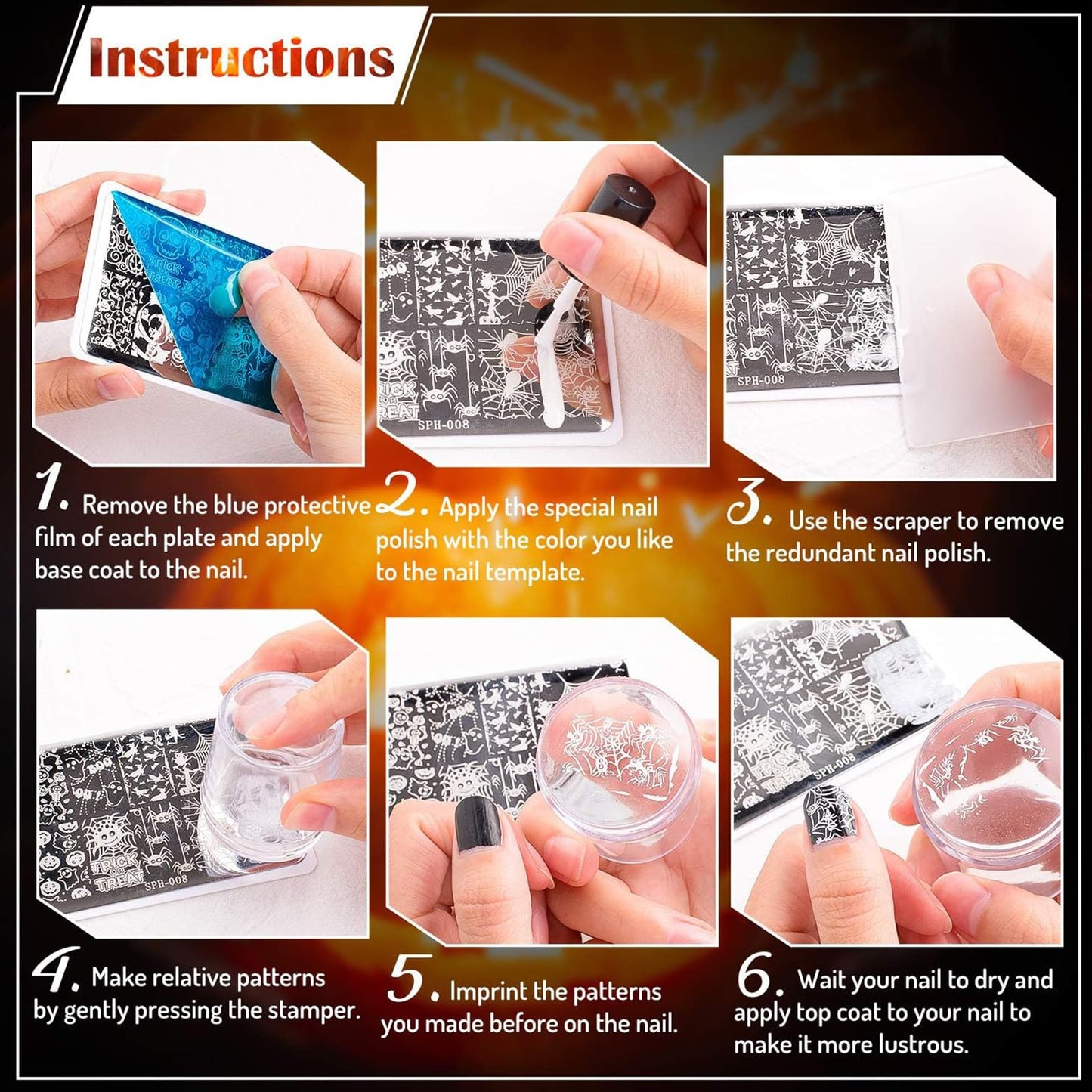 Whaline 6 Pcs Spring Floral Leaves Nail Plates Stamping Set Plant Leaves Flower Stamp Templates Nail Art Plates for DIY Print Manicure Salon Design