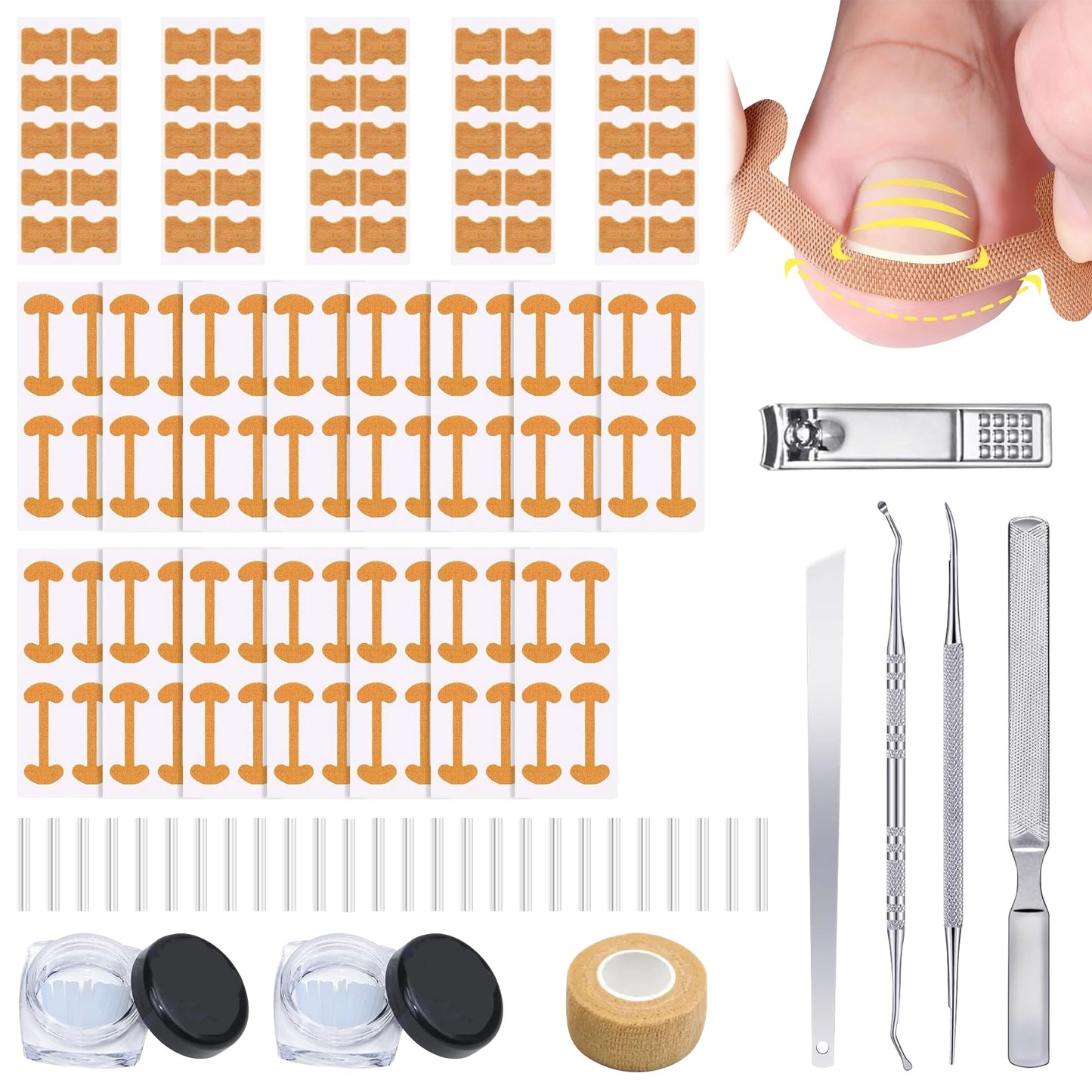 Ingrown Toenail Care Kit with Flexible Strips(134PCS), Professional Toenail Tool Kit Includes Breathable Toenail Bands, Curved Pads, Painless File & Lifter Tools | Home Pedicure Maintenance Set