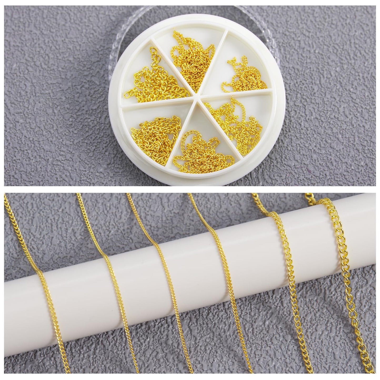 DANNEASY 24 Strips Nail Chain Charms, 3d Metal Nail Charms, Gold Silver Nail Art Chains Studs Nail Jewelry Chains for Manicure Decoration DIY Nails Accessories