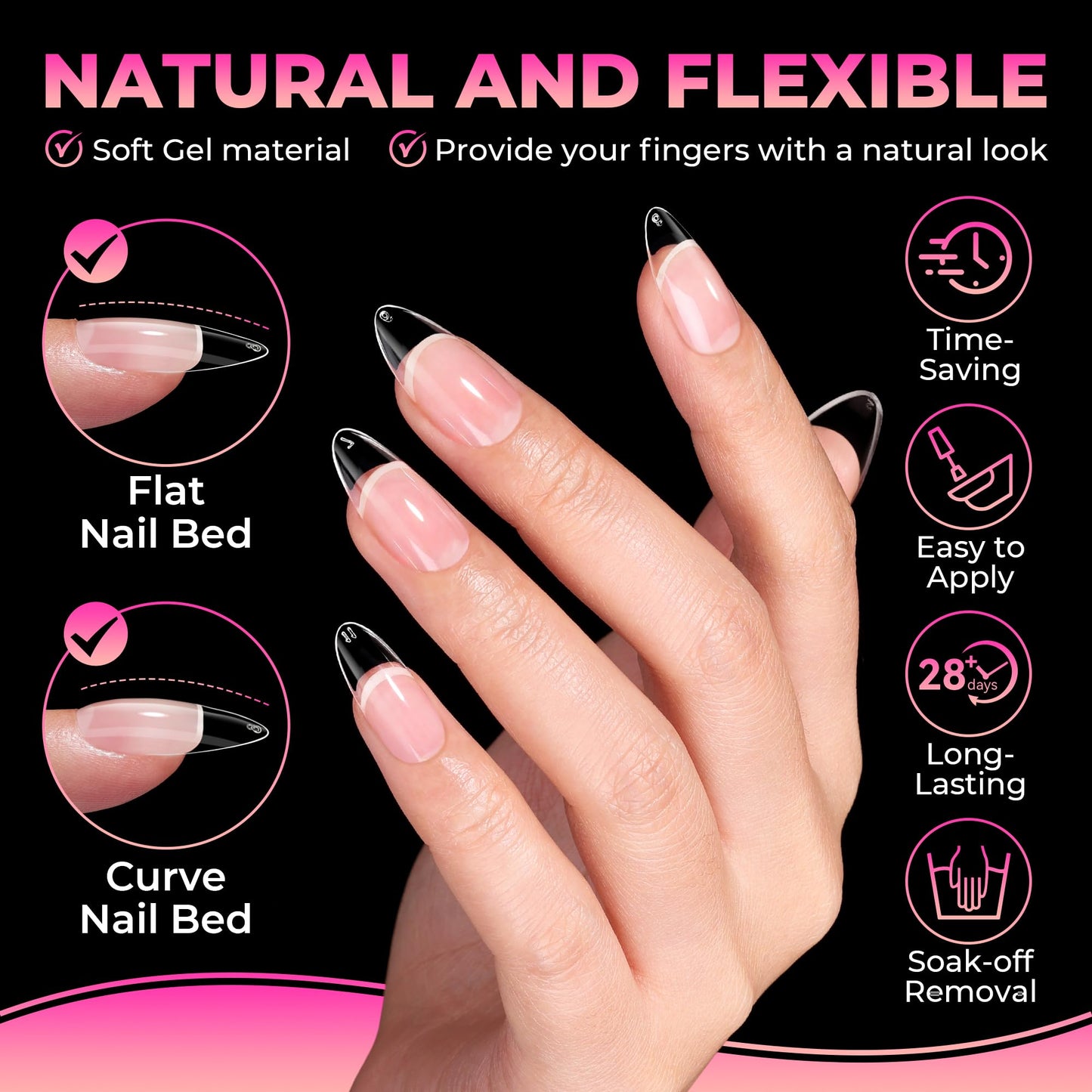 UNA GELLA Almond Nail Tips: 510Pcs Almond Gel Nails Tips 15 Sizes Pre-Etched Full Cover Almond Clear Press on Nails Acrylic False No C Curve Nail Tips for Press on Nail Extensions Home DIY Salon