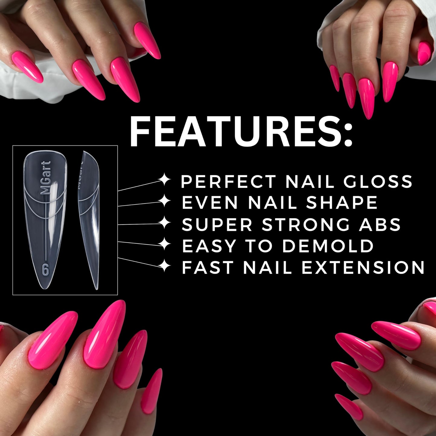 MGART Dual Nail Forms ALMOND Extension Structure Poly gel Nail Forms Full Cover Molds 12 Sizes for Solid Gel Glue Art Design Salon&DIY
