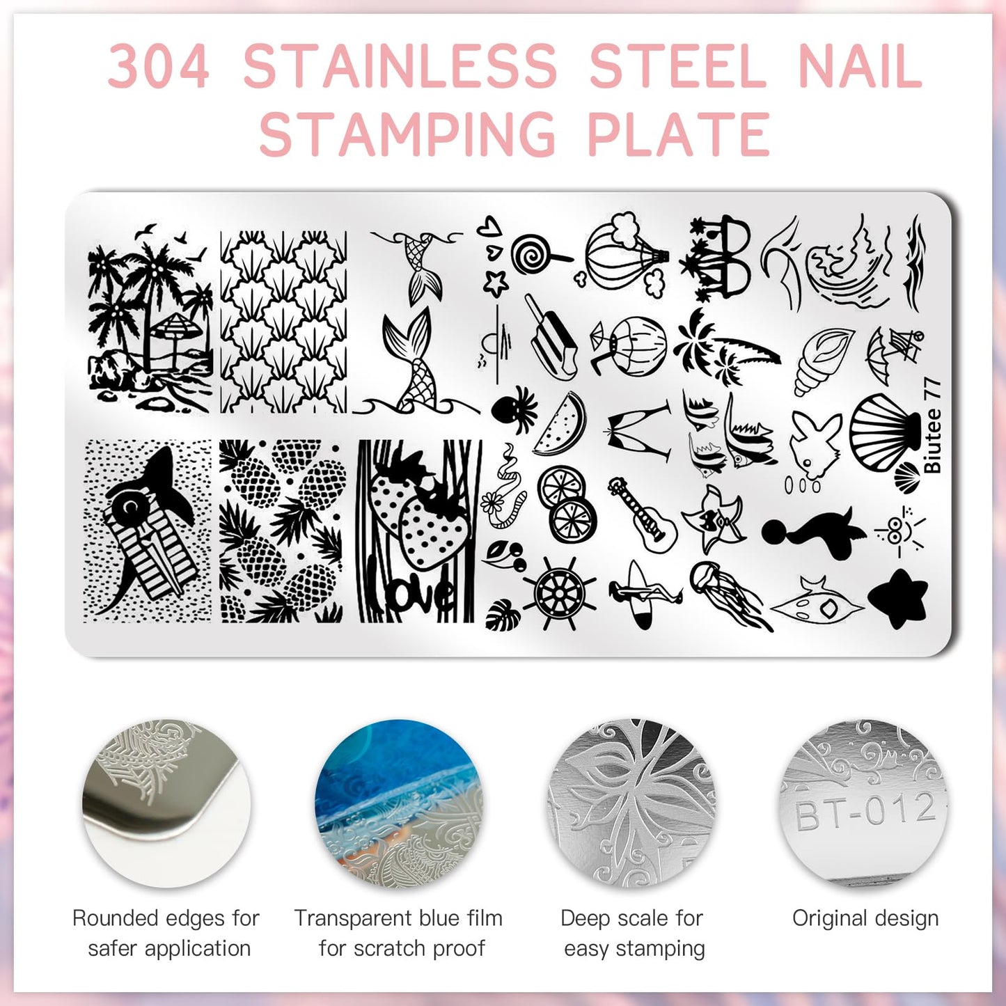 Biutee Nail Stamper Kit 22Pcs Gel Nail Stamping Kit 12Pcs Nail Stamping Plates 8Pcs Stamping Polish Gel, Silicone Stamper Scraper Flower Lace Star Stripe Holiday Stamp Template Gift for Women