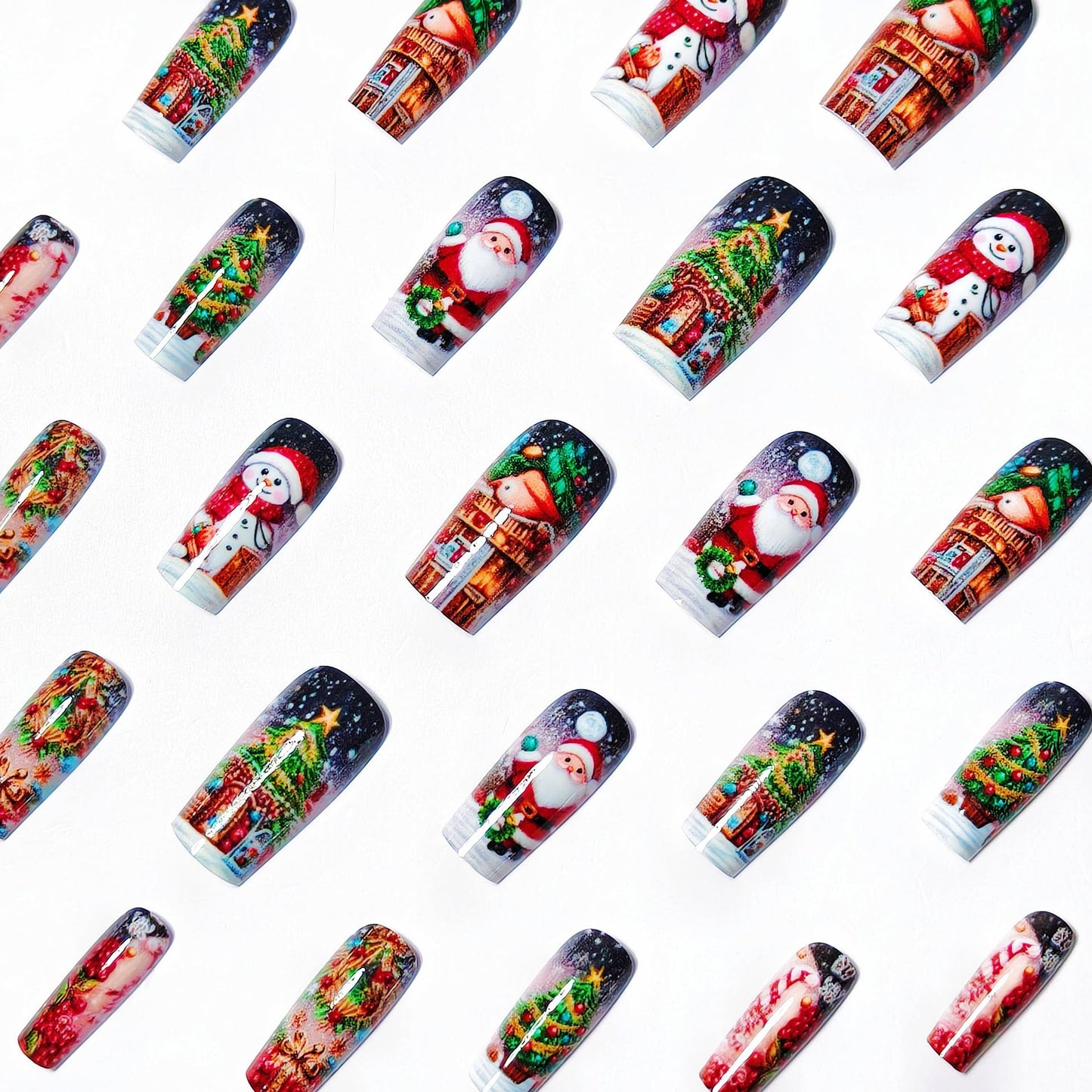 24Pcs Christmas Press on Nails Medium Length Fake Nails with Santa Claus Designs Square Christmas Tree False Nails for Women Snowman Full Cover Xmas Glue on Nails Holiday Manicure Kit
