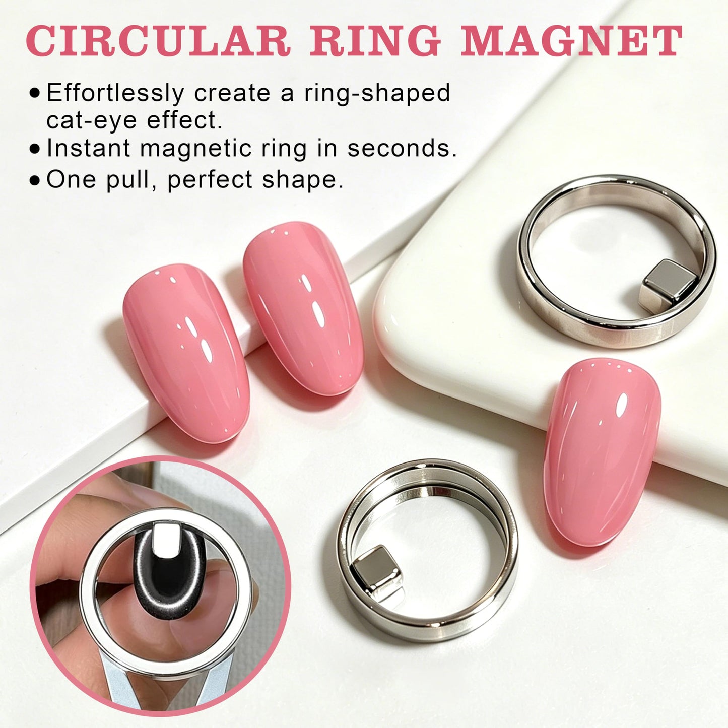 Ring-Shaped Cat Eye Nail Magnet Tool,Hollow Circular Wide Beam & French Y Shape Nail Magnet Set (Wide Beam,Heart,French),Portable Hollow Circular Cat Eye for Home DIY,Beginners & Nail Artists(2 Set)