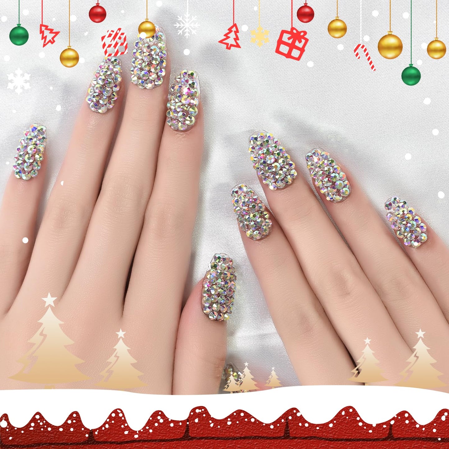 Sparkly Luxury Diamond Press on Nails - iBeautying False Nails - Finish Finger Wearable Nail 3D Rhinestones Jewelry Gems Full Cover Shine Reusable Coffin Fake Nails