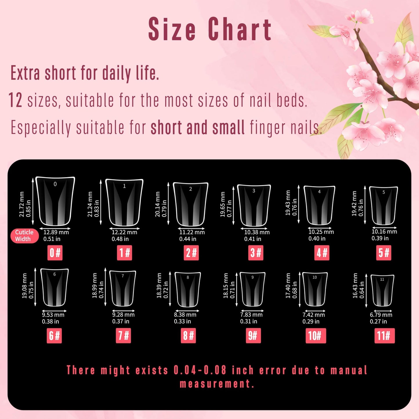 NOVO OVO Duck Feet Nail Tips for Small and Medium Hand, Extra Short Full Cover Press On Acrylic, Clear Full Coverage Thick Flare French Soft Gel Fake False Nail Extension x 12 Sizes 120 pcs