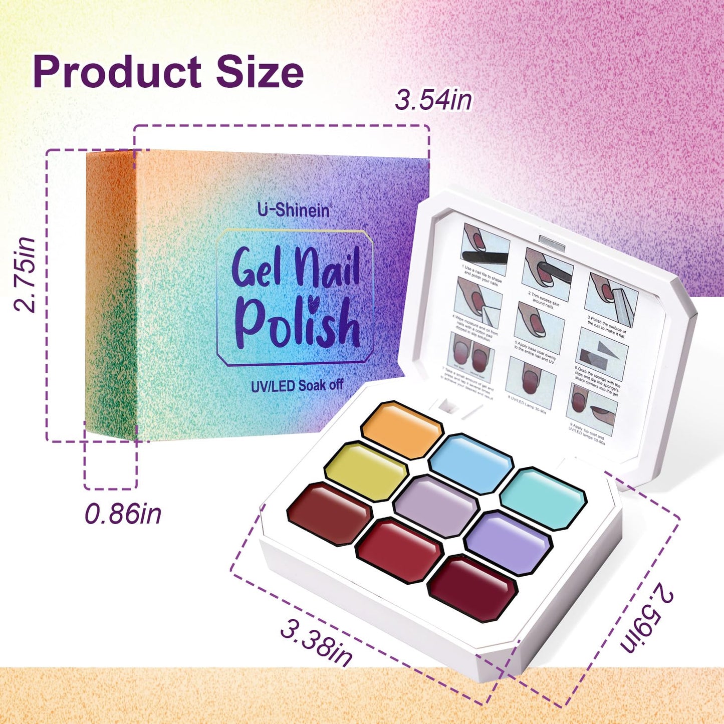 U-Shinein Gradient Painting Gel, 9 Colors Ombre Gel Nail Polish with Summer Blue Sponging for Pigment Pat Kit Aura Nails, French Manicure Soak of UV DIY Nail Art Beachside Candy