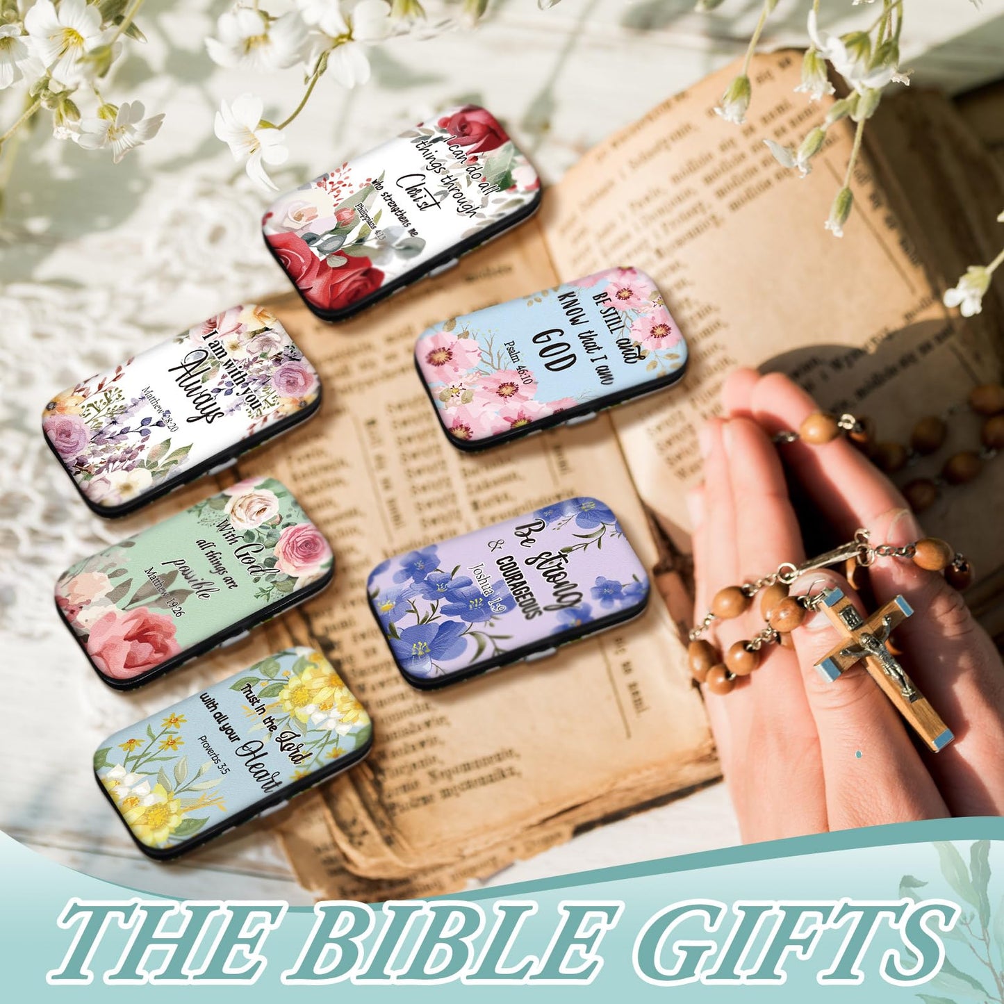 Lanties 10 Sets Christian Gifts for Women Bulk Bible Verse Scripture Manicure Sets Floral Stainless Steel Nail Clipper Set Religious Gift for Employee Staff Women Christmas Party Supplies