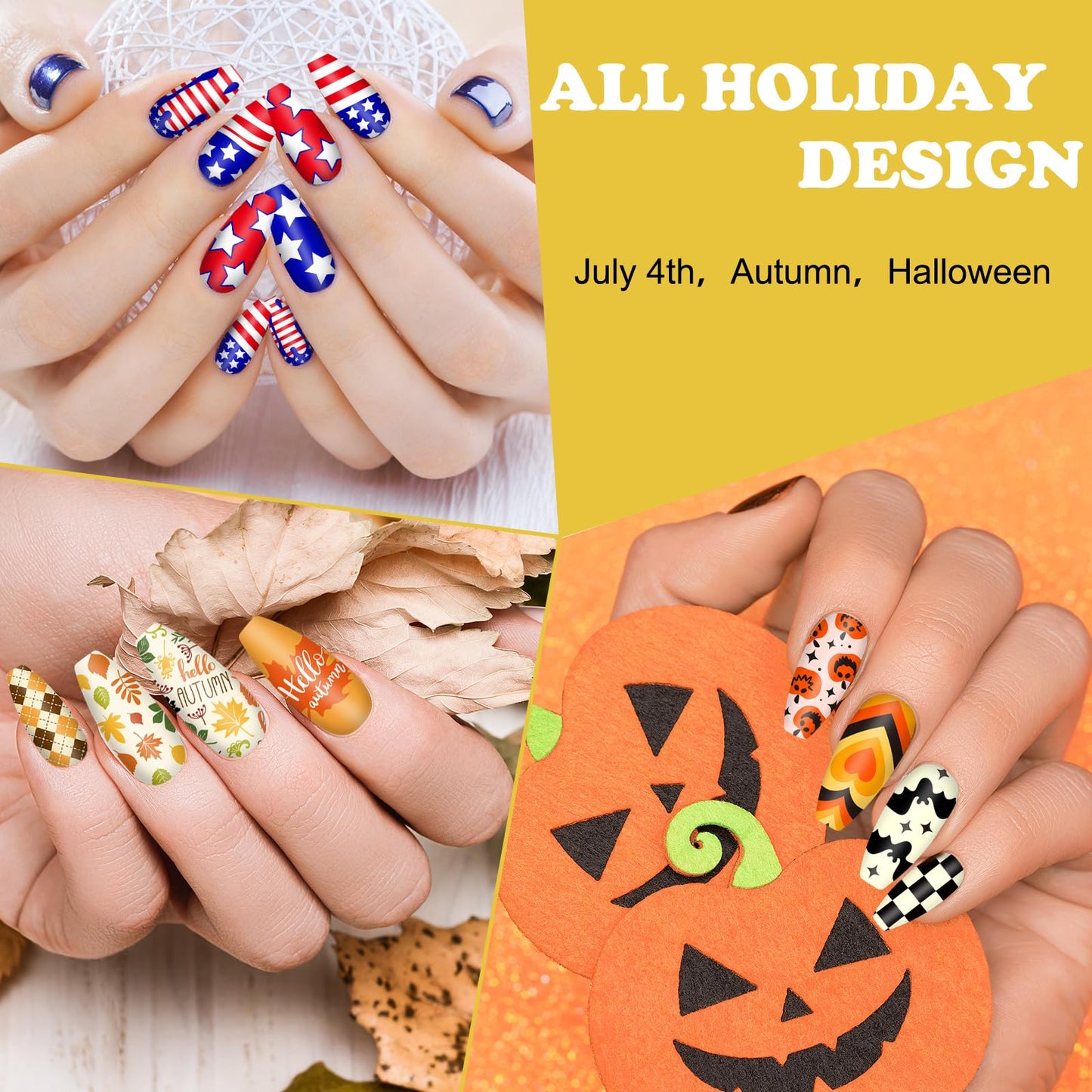 Whaline 6 Pcs All Holiday Nail Art Plates Christmas Valentines StampTemplates Set Winter Fall Nail Plates Stamping for Xmas DIY Print Manicure Salon Design Gift