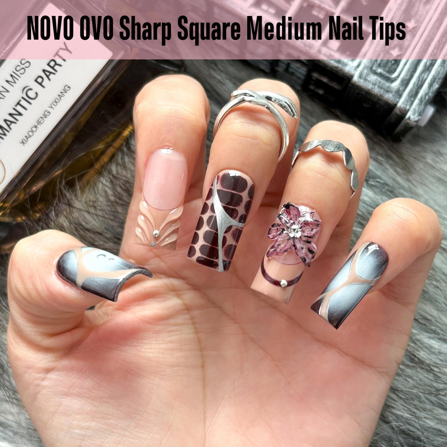 NOVO OVO Sharp Square Medium Nail Tips Press on, Natural (Not Sculpted) No C Curve Soft Gel Double Matte Clear Fake Nail Extension,Full Cover False Nails for Salon DIY Manicure x 15 Sizes 180 pcs