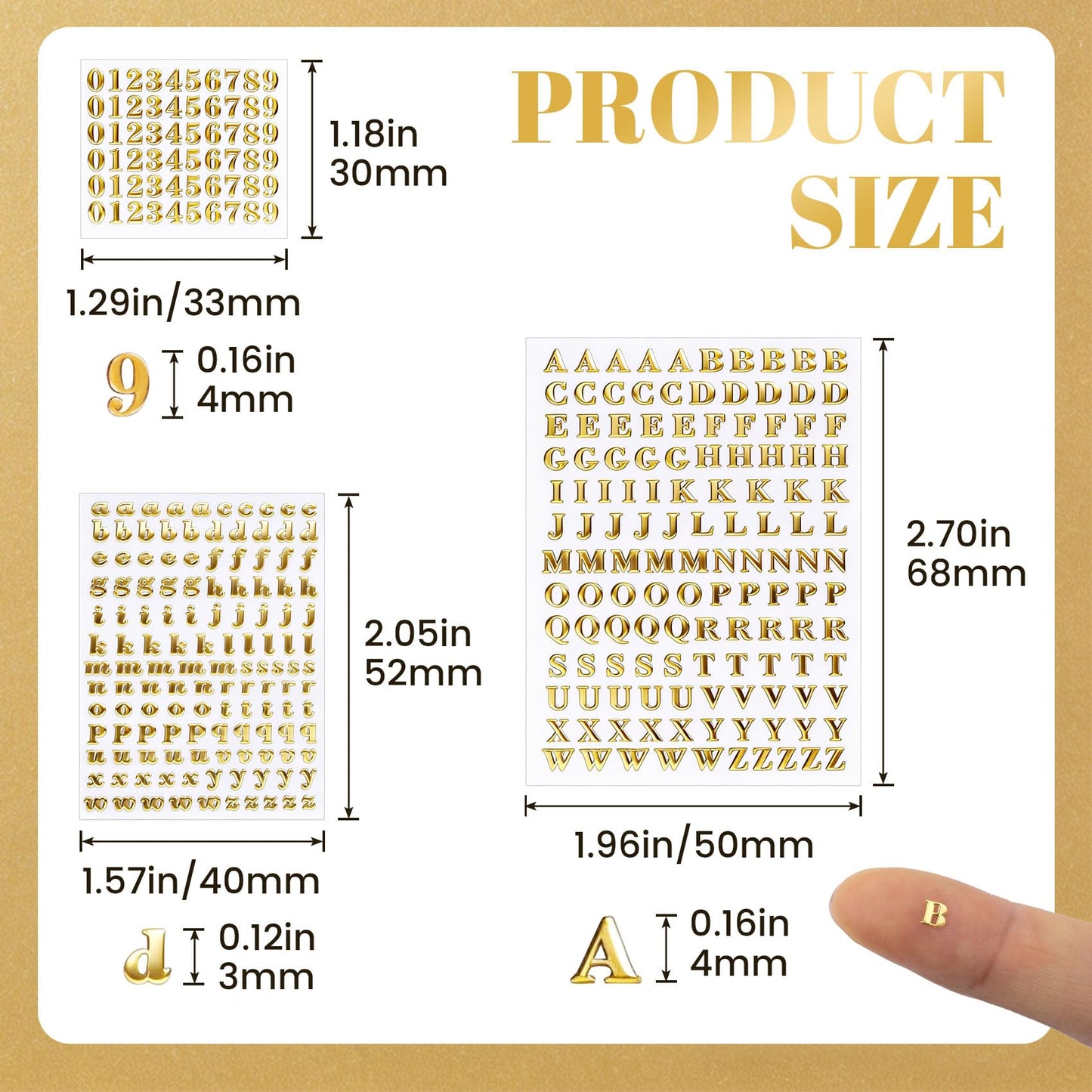 Hzopcw 640pcs Tiny Metal Letter Stickers Numbers, Gold Self-Adhesive Number Alphabet Stickers, 3D Number Decals Glitter Letter Sticker for Scrapbooking DIY Crafts Decoration