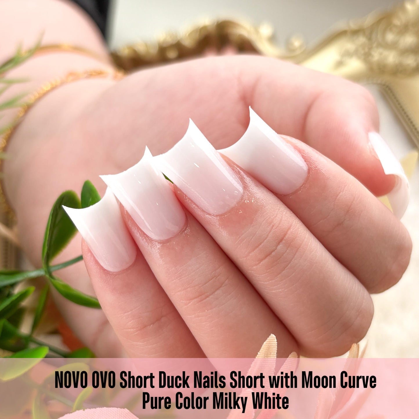 NOVO OVO Short Duck Nail Tips 240Pcs - Solid Milky White Soft Gel Flare Duck Feet Nails for Wide Nail Beds, Thick Full Cover False Nail Press Ons, Pre-Shaped Y2K Style Manicure (15 Sizes)