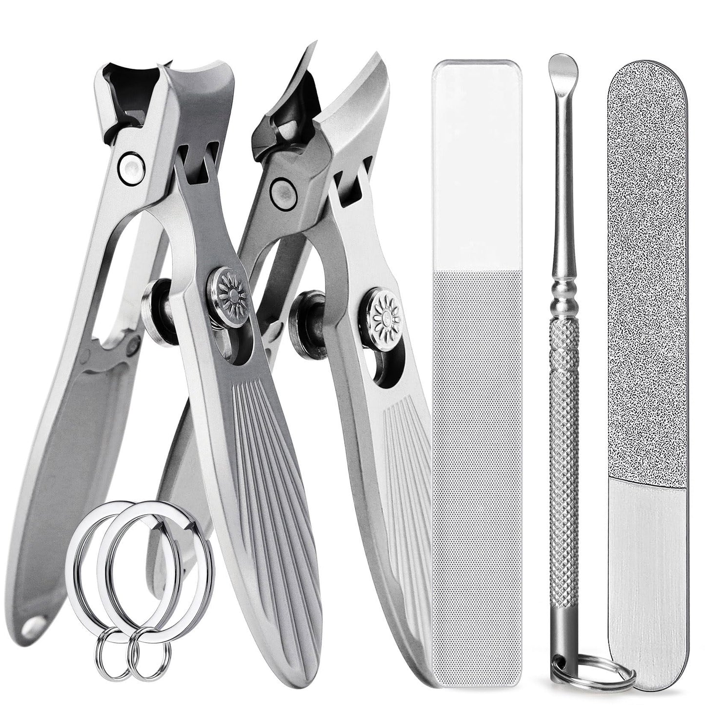 VOGARB Curved and Slanted Nail Clippers Set for Men, Toe Nail Clippers for Seniors Thick Toenails, Large Wide Jaw Opening Sharp Nail Cutter with Catcher Heavy Duty for Adult Women