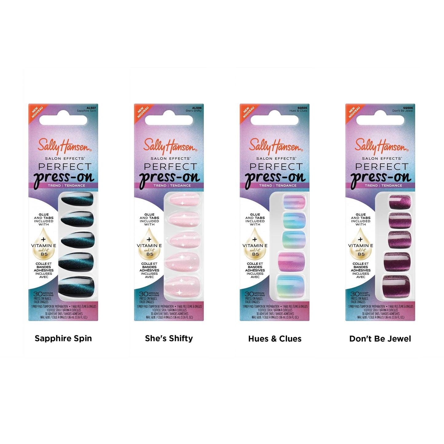 Sally Hansen Salon Effects Perfect Press-On Nails | Almond Shape | Easy to Apply, Non-Damaging | 30 Nails, Nail Glue, Adhesive Tabs, File | Sapphire Spin