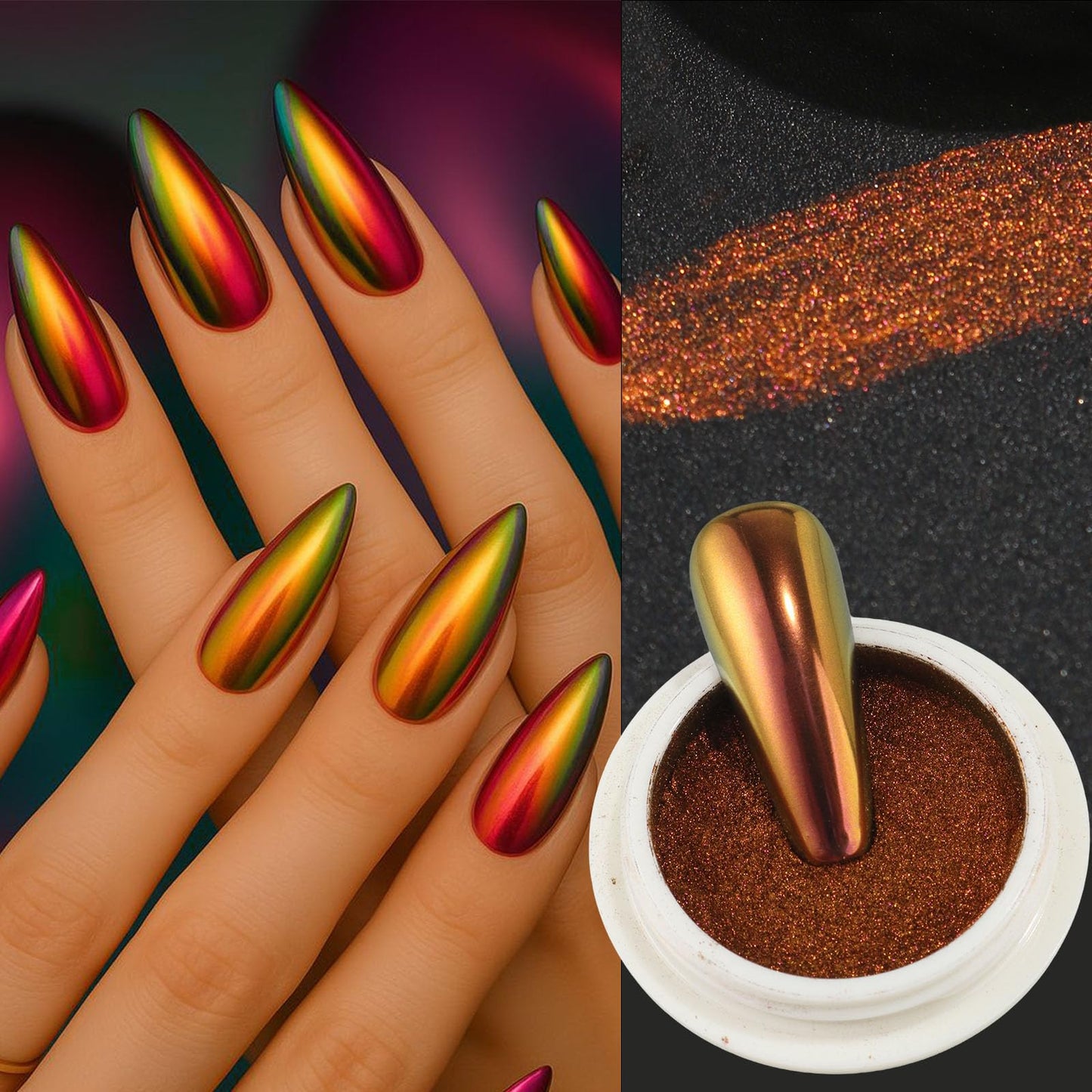 Chameleon Chrome Nail Powder,4pcs Magic Mirror Nail Glitter Pigment with Sponge Metallic Rubbing Dust Y2K Nail Gel Polish Galaxy Effect Salon-Quality Long-Lasting Nail Design