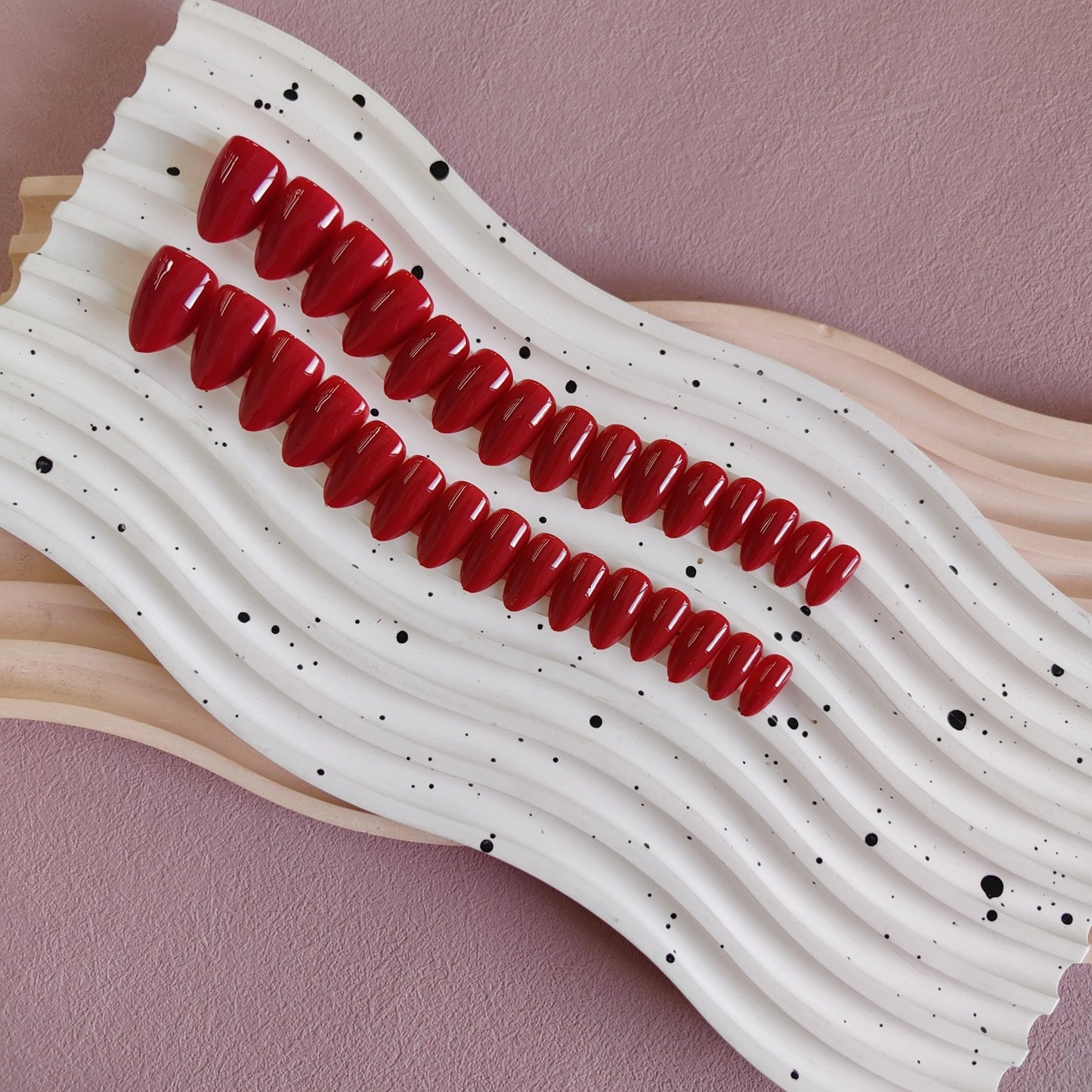 KQueenest Red Press on Nails Short Almond - 30 Pcs Sheer Red Fake Nails Glue on, Thick Acrylic Nails Press ons Stiletto, Salon Quality, Reusable Soft Gel Stick on Nails for Women Finger Decoration