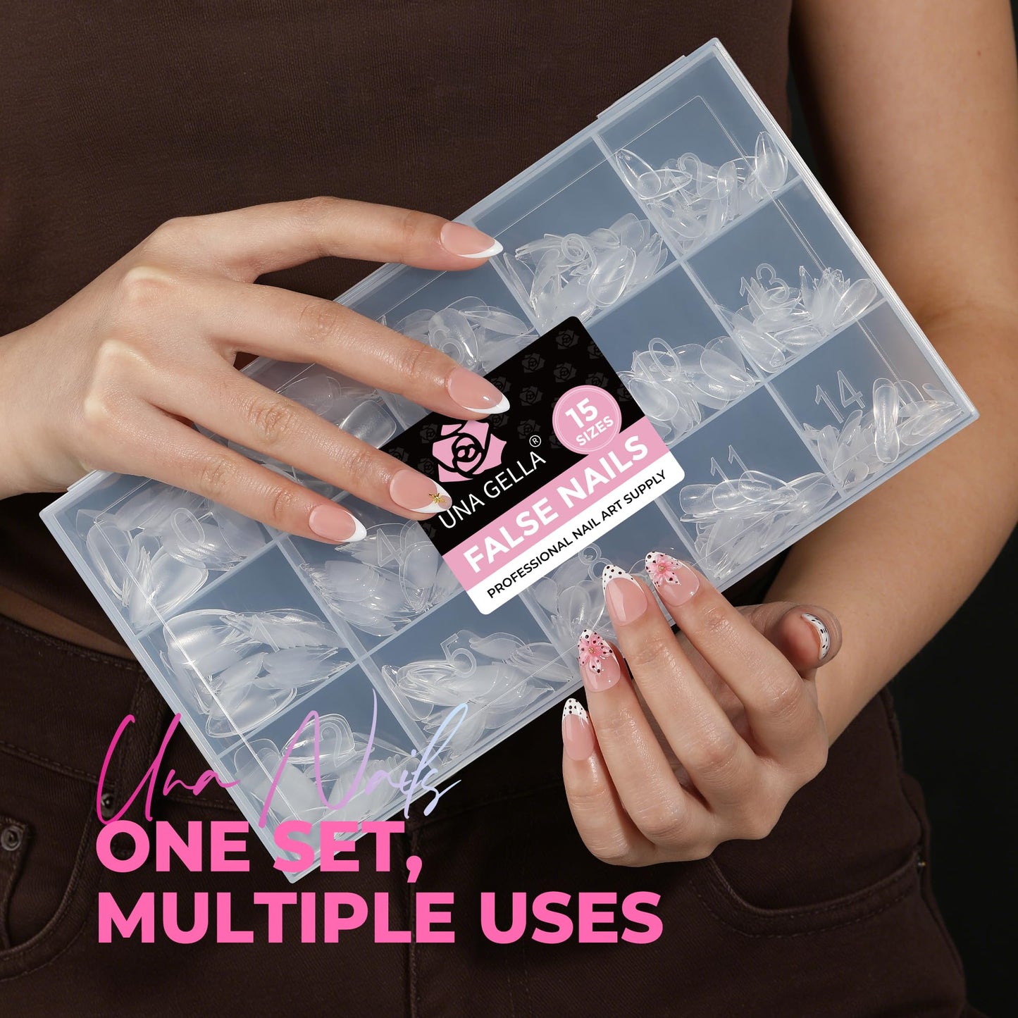 UNA GELLA Short Almond Nail Tips, 510Pcs 15 Sizes Pre-Etched Soft Gel Nail Tips Almond Shape, Half Matte Full Cover Clear Pre-shaped Fake Acrylic Nails Extensions for DIY & Salon Manicure Soak Off