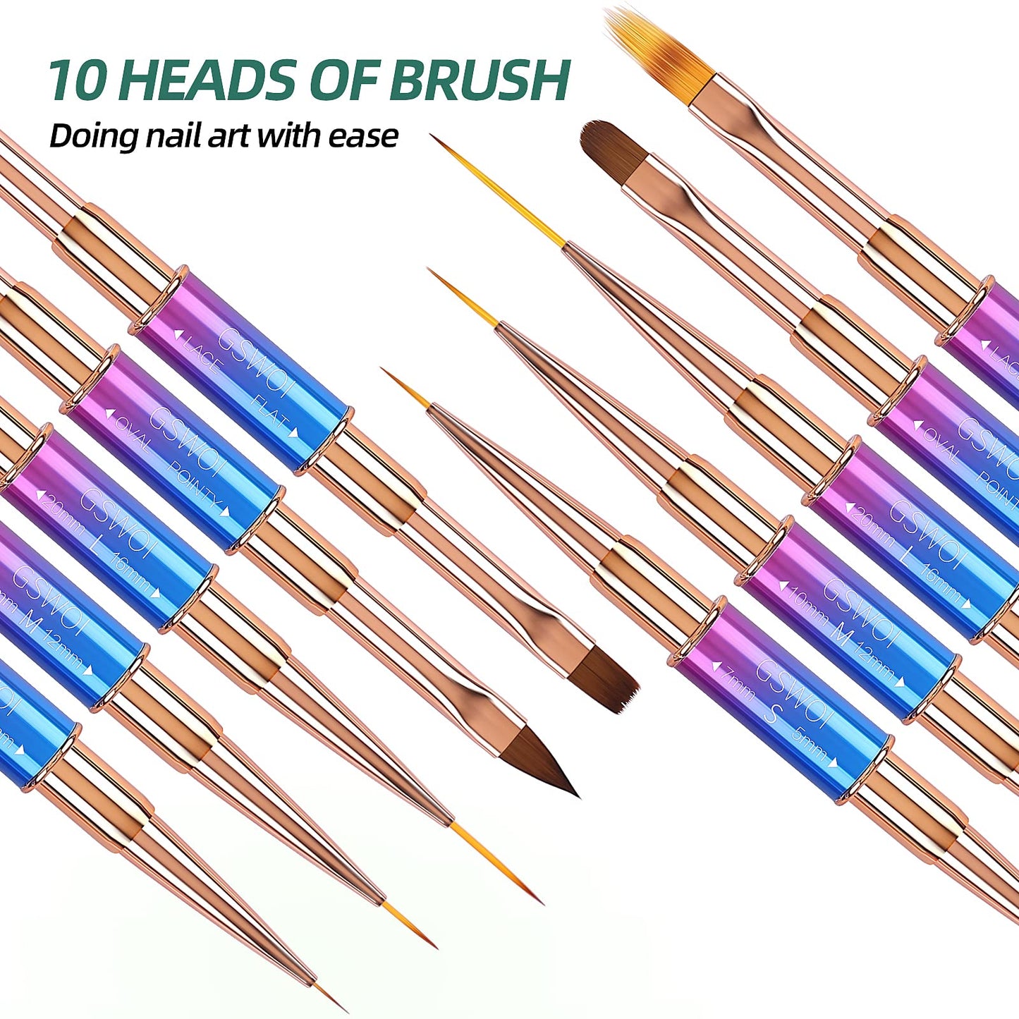 GSWOI Acrylic Nail Art Brushes Set,5PCS Nail Brushes for Nail Art Round Oval Gel Builder Brush Nail Art Tools Nail Liner Brush,Nail Design Brush for Gel Polish Painting Acrylic Nail Drawing Pens