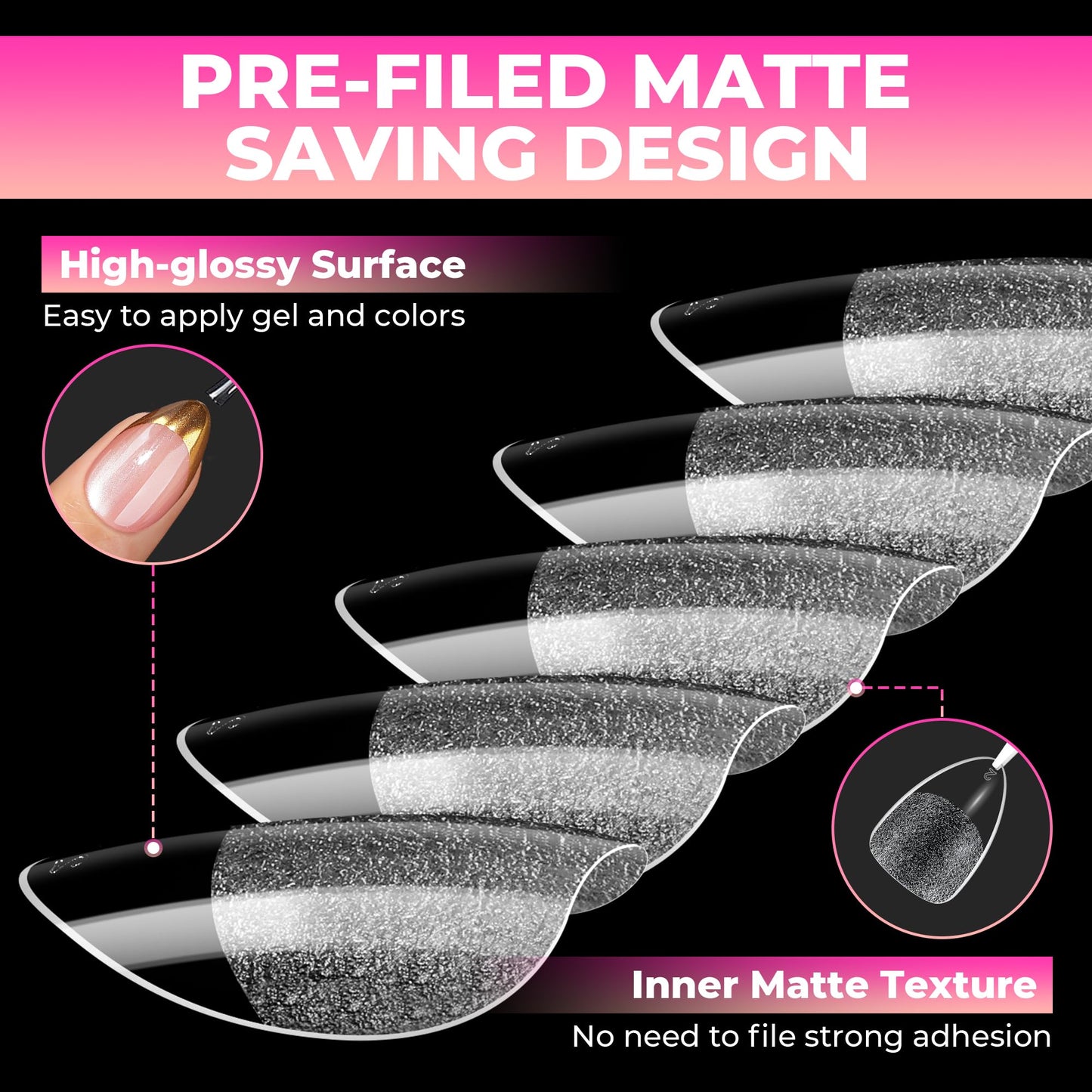 UNA GELLA Short Almond Nail Tips: 360Pcs 15 Sizes Pre-Shaped Acrylic Gel Nail Tips Half Matte Full Cover Fake Nails for Clear Press on Nails Extension DIY at Home Salon