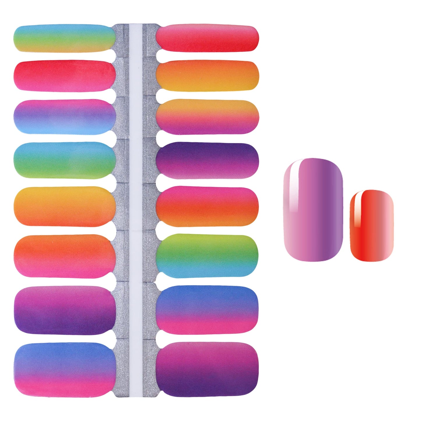 SILPECWEE 5 Sheets Rainbow Nail Wraps Nail Polish Stickers Self Adhesive Nail Polish Strips Gel Nail Strips Ombre Nail Art Design Fingernail Manicure Sticker Nails for Women with 1pc File
