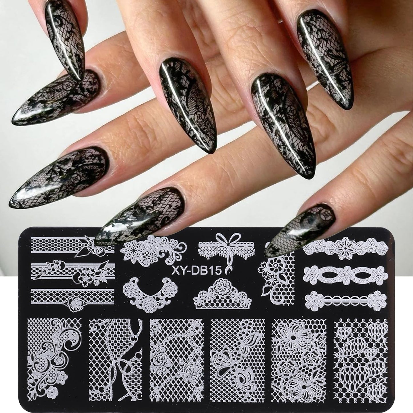 6pcs Lace Flower Design Nail Stamping Plate Kit With French Tip Nail Stamper Kit Ribbon Bow Knot Nail Stencil Reusable Stainless Steel Manicure Tool Nail Supplies for Salon DIY