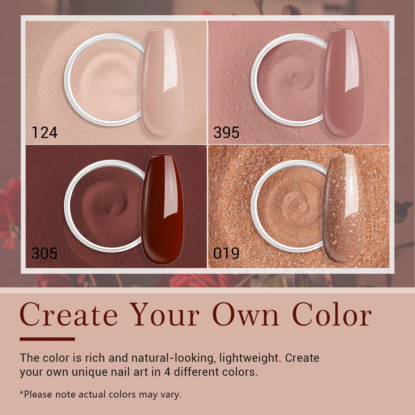 AZUREBEAUTY Dip Powder Nail Kit Starter, 4 Colors Skin Nude Brown Glitter, Dipping Powder Liquid Set with Base/Top Coat Activator for Daily French Nail Art Manicure DIY Gift 12 Pcs