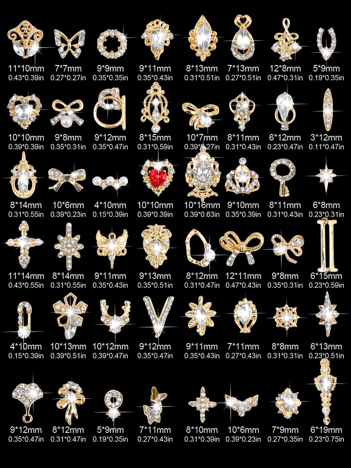 EBANKU 48 PCS 3D Nails Art Rhinestones Luxury Shiny Nail Diamonds Rhinestones Metal Nail Jewels for Alloy Nail Decorations