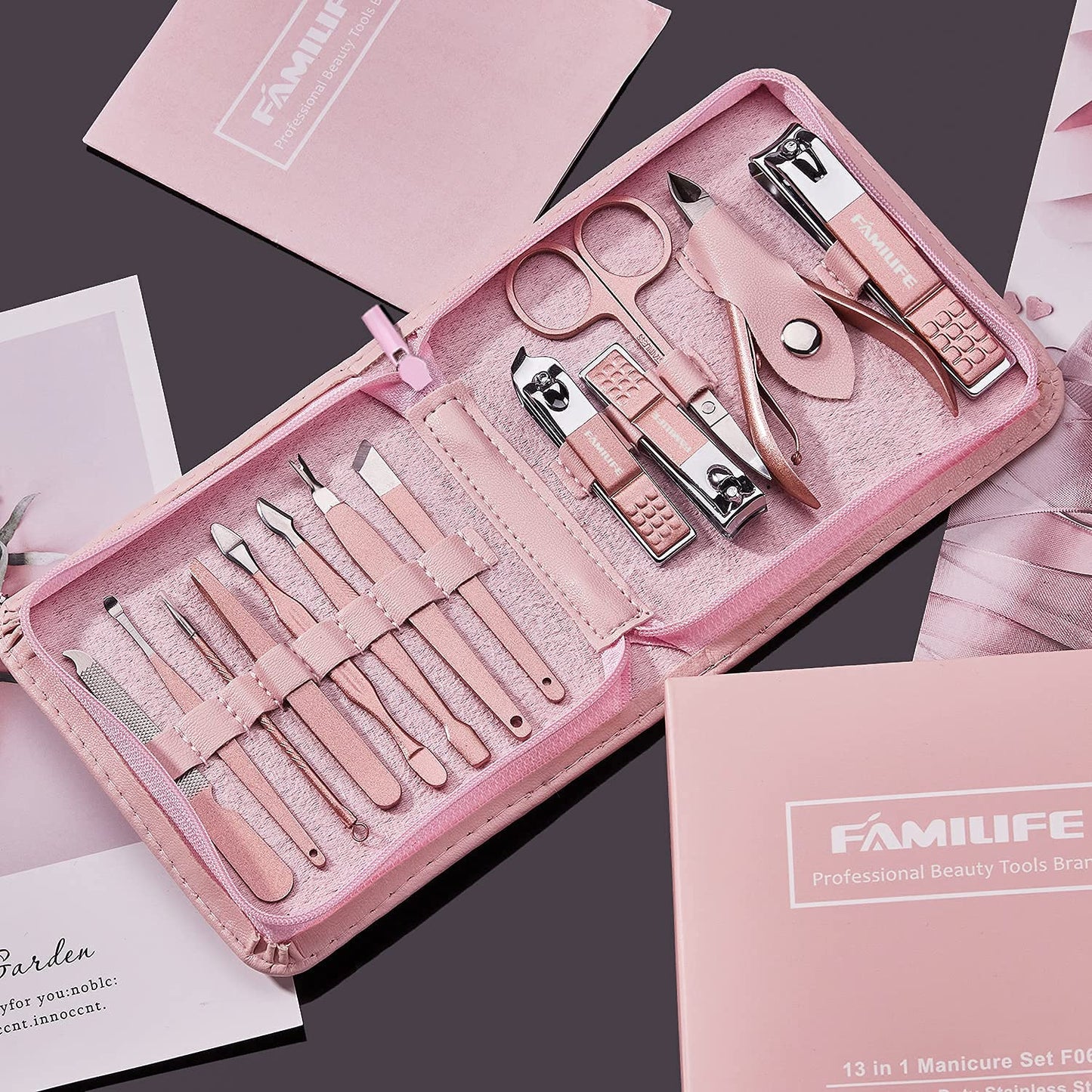 FAMILIFE Manicure Set Professional Manicure Kit 11 in 1 Gift Set for Women and Men Nail Kit 13pcs Pedicure Kit Nail Clipper Set Professional Manicure Kit Grooming Kit Stainless Steel Portabl